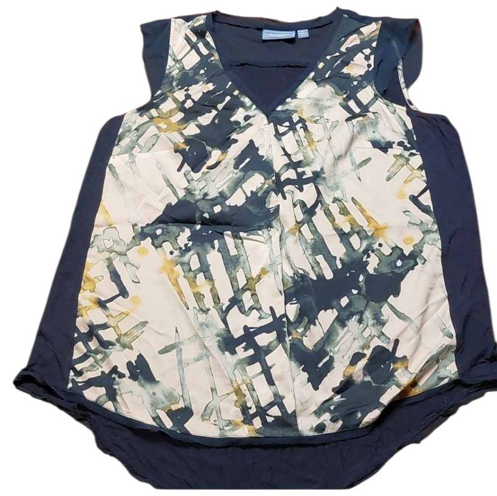Simply Vera Wang Sleeveless Lightweight Tank Top XL V Neck Blue Green Yellow